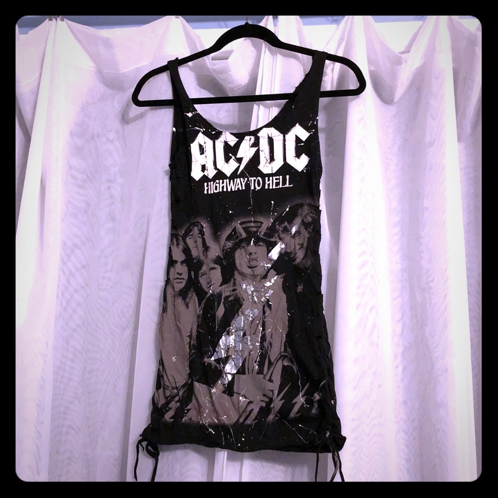 Distressed Lace Up AC/DC Tank Top